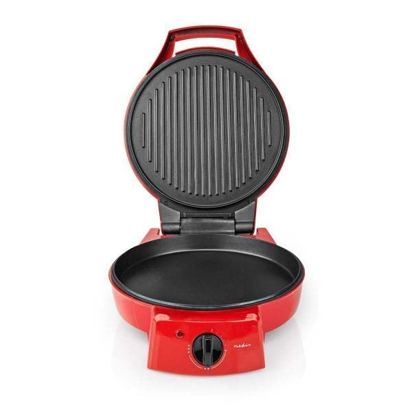 Nedis Pizza, Dosa, Pancake, Roti Maker | 30 cm | 230°C Adjustable temperature control | 1800 W | Non-Stick Coating Toaster, Griller, Tandoor, Barbecue | ABS Aluminium | Red - Image 8