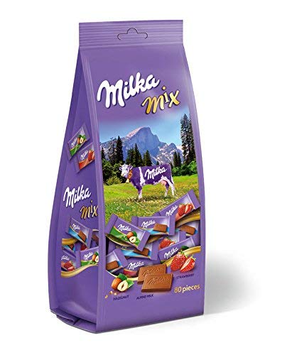 Milka Assortment of Alpine Milk Chocolate, Alpine Milk Chocolate with Strawberry Filling & Alpine Milk Chocolate with Hazelnut, 340 g