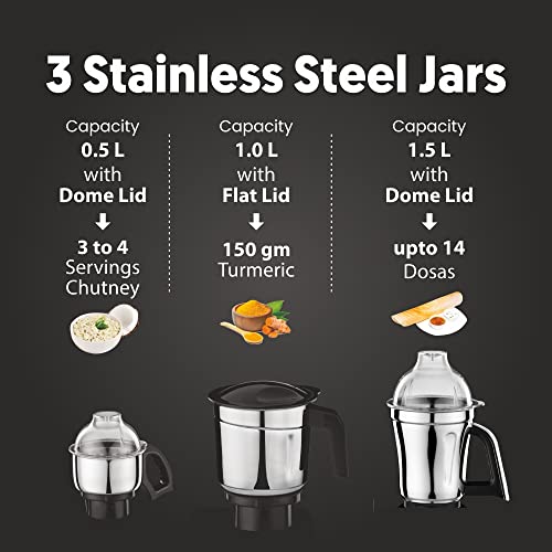 Preethi Taurus Pro MG-256 Mixer Grinder, Black, 3 Jars,Powerful 1000 Watt motor for perfect grinding in 90 sec, Shock proof ABS Plastic Body, 5 Yr Motor Warranty & Lifelong Free Service - Image 7