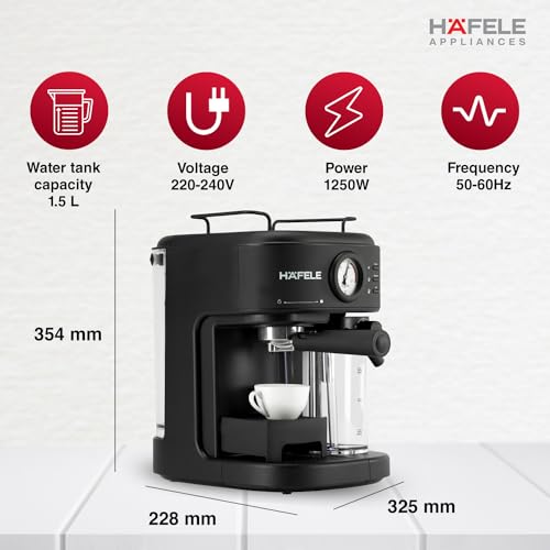 Hafele U-Kaffee Plus Coffee Machine, 15-Bar Pump Pressure, Single/ Double Espresso, Cappuccino & Latte,Removable Milk Tank (600 ml), Seamless Frother System, Thermoblock Technology, 1250W - Image 3