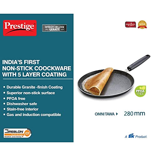 Prestige Omega Deluxe Granite Dosa Tawa, 280 mm, Black, Nonstick Aluminium - Image 7