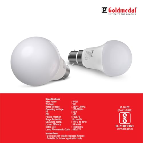Goldmedal Wow 9W B22 Base LED Bulb – Cool Daylight (6500k) | Energy Efficient | 230 Degree Light Coverage | Surge Protection up to 4KV | Rated Life 15000 Hrs | for Home & Office |Pack of 20 - Image 4