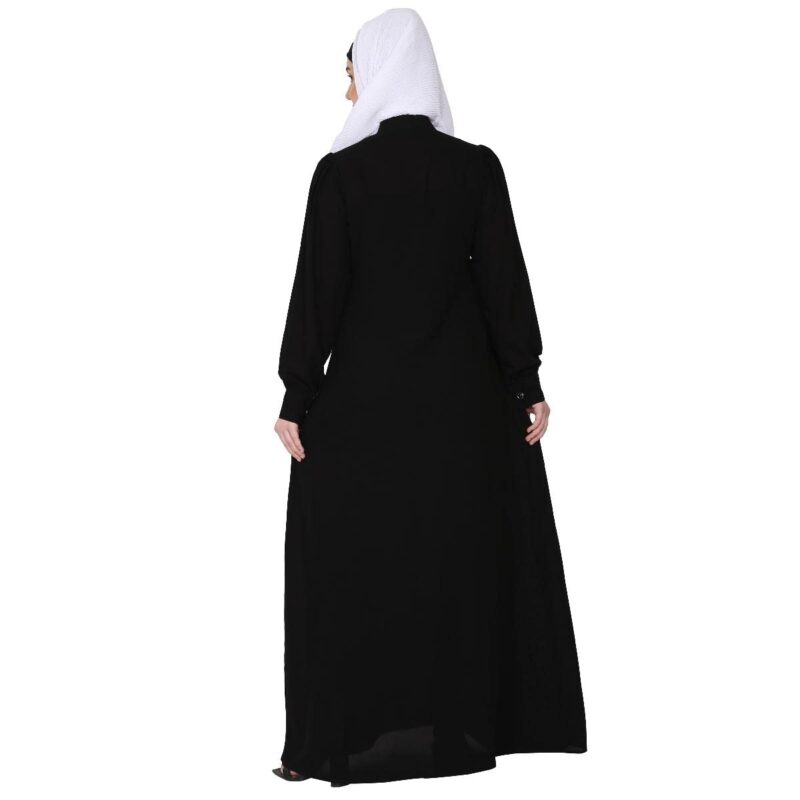 BT - Being Traditional Women’s Front Open Pleated Abaya in Nida Matte Fabric with Lace Work & Zipper Closure (2XL, Black) - Image 6