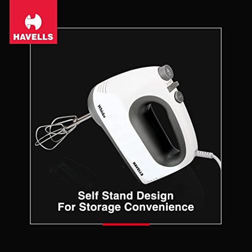 Havells Whisko 300 watt Hand Mixer with Single Eject Button, 5 Speed Turbo Function, Stainless Steel Hooks, 1.5m Long Cord, 1300 RPM & 2 Years Warranty (White Grey) - Image 8