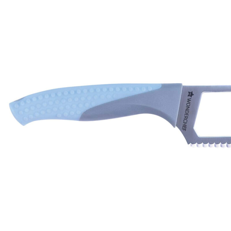 Easy Slice Stainless Steel Knife 20.3 CM, Razor Sharp Double-Edged Blade, Hollow Blade Design, Full-Tang Construction, Plastic Guard for Protection, 5 Years Warranty, Blue - Image 4