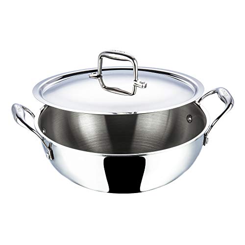 Vinod Platinum Triply Stainless Steel Extra Deep Kadai with Stainless Steel Lid 3.2 litres (24 cm Diameter) Silver (Induction and Gas Stove Friendly) - Image 7