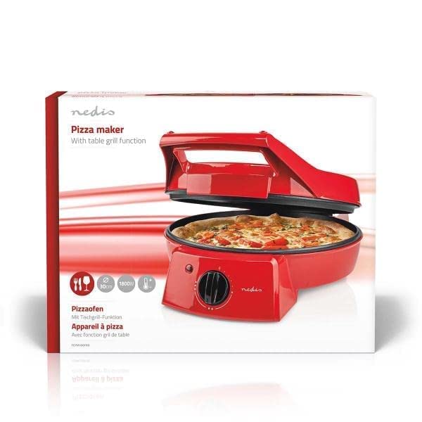 Nedis Pizza, Dosa, Pancake, Roti Maker | 30 cm | 230°C Adjustable temperature control | 1800 W | Non-Stick Coating Toaster, Griller, Tandoor, Barbecue | ABS Aluminium | Red - Image 3