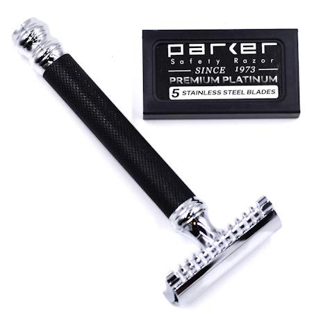 Parker 26C –Black Handle Three Piece Open Comb Double Edge Safety Razor & 5 Premium Platinum Double Edge Razor Blades - Image 3