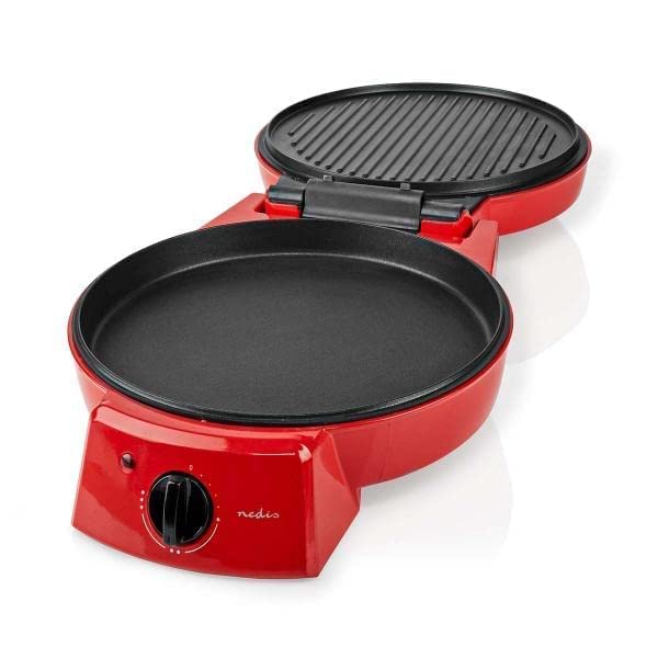 Nedis Pizza, Dosa, Pancake, Roti Maker | 30 cm | 230°C Adjustable temperature control | 1800 W | Non-Stick Coating Toaster, Griller, Tandoor, Barbecue | ABS Aluminium | Red - Image 4
