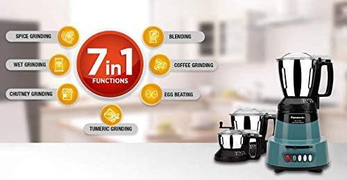 Panasonic 1500W Mixer Grinder with 3 Stainless Steel Jars set, (Coral Blue) MX-AV325 | Elements Series With SS304 Grade Stainless Steel Blade - Image 3
