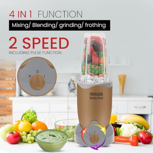 INALSA Bullet Mixer Grinder|5 Jar include 2 Storage Jar For Smothies,Coffee,Dry fruits & Wet Grinding|600 W, Copper Motor|3 Blades Including Froth Blade with 2 Sipper & 1 Seasoning Cap|2 Yr Warranty - Image 10