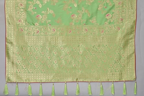 Monjolika Fashion Women's Woven Silk Saree With Blouse Piece (37769_Color_Light Green) - Image 2