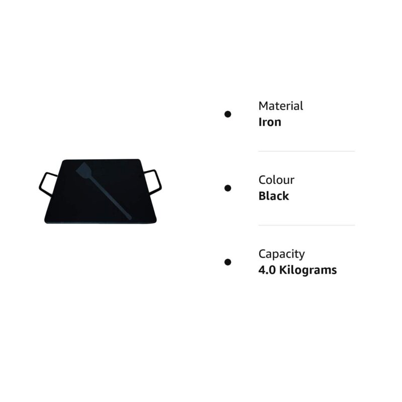 PRINA E-SHOP Iron Flat Square Design Tawa for Dosa/Roti/Chappati/Pathri with Double Handle/Gas & Induction-Friendly Dosa Kal (Black_12 inch) - Image 2