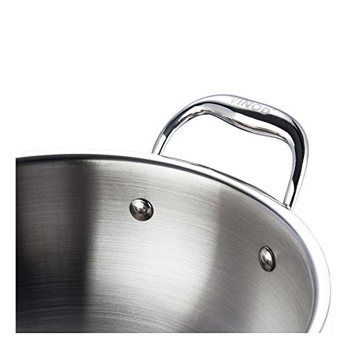 Vinod Platinum Triply Stainless Steel Extra Deep Kadai with Stainless Steel Lid 3.2 litres (24 cm Diameter) Silver (Induction and Gas Stove Friendly) - Image 5