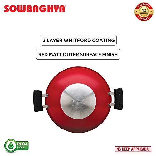 SOWBAGHYA Non Stick Aluminium Deep Appakadai - Red - Appam Maker Non Stick with Lid - Appam Chatty Non Stick - Appachatti - Appam Kadai - Ideal for Indian Cooking (Aluminium, 2.6 mm Thickness) - Image 4