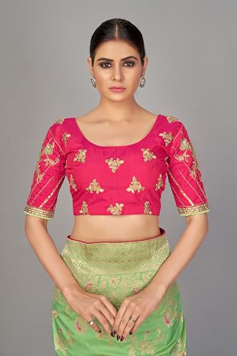 Monjolika Fashion Women's Woven Silk Saree With Blouse Piece (37769_Color_Light Green) - Image 4