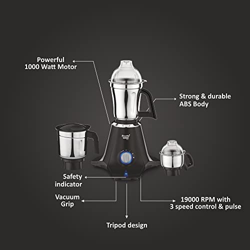 Preethi Taurus Pro MG-256 Mixer Grinder, Black, 3 Jars,Powerful 1000 Watt motor for perfect grinding in 90 sec, Shock proof ABS Plastic Body, 5 Yr Motor Warranty & Lifelong Free Service - Image 6