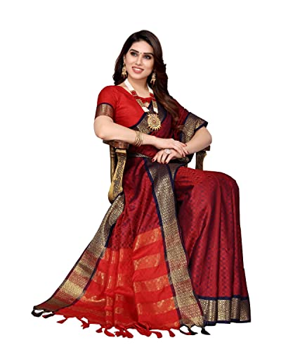 Priyashi Women's Woven Cotton Silk Saree with Unstitched Blouse Piece(LAVANYA Maroon_Free Size) 1 - Image 5