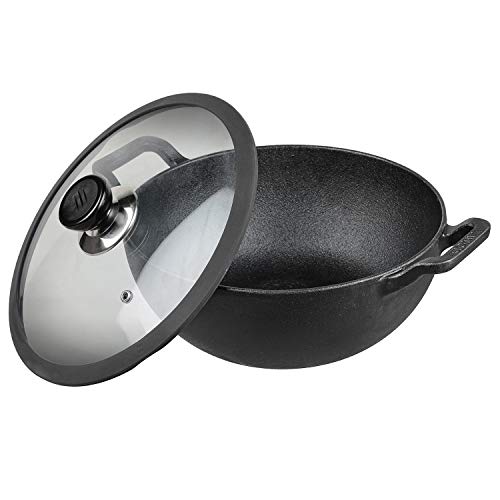 Vinod Legacy Pre-Seasoned Cast Iron Kadai with Lid 4.3 L Capacity (26 cm Diameter) - Induction and Gas Stove Friendly, Black