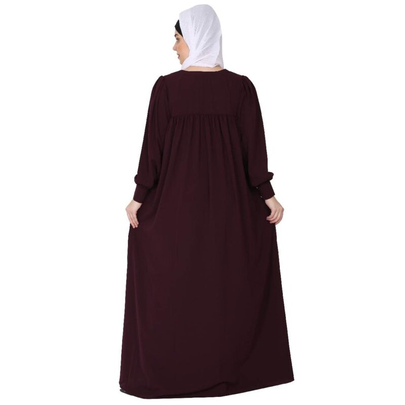BT - Being Traditional Women’s Pleated Abaya Made in Nida Matte Fabric with Cuff Sleeves (2XL, Burgundy) - Image 6