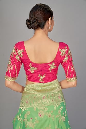 Monjolika Fashion Women's Woven Silk Saree With Blouse Piece (37769_Color_Light Green) - Image 3