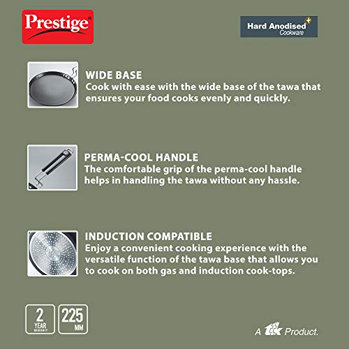 Prestige Hard Anodised Plus Cookware Induction Base Roti Tawa | Black | 22.5cm | Perma-Cool Handles | Wide Base | Hand Washable - Image 5