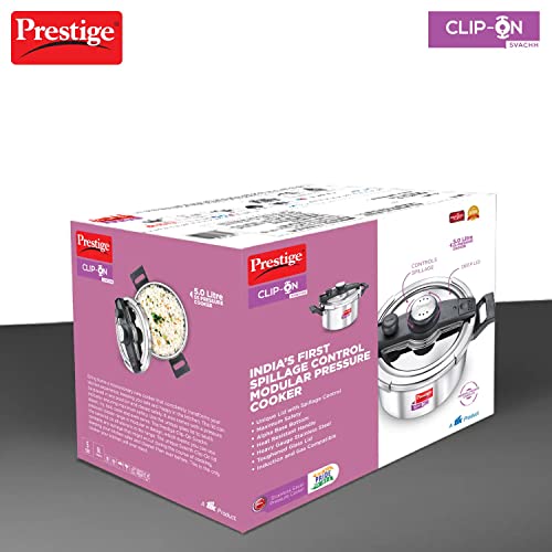 Prestige 5 Litres Svachh Clip-on Induction Base Outer Lid Stainless Steel Pressure cooker | Easy to Open lid | Deep Lid controls spillage | Silver | Pressure Indicator | Anti-bulge Base | Cool Touch Weight - Image 3