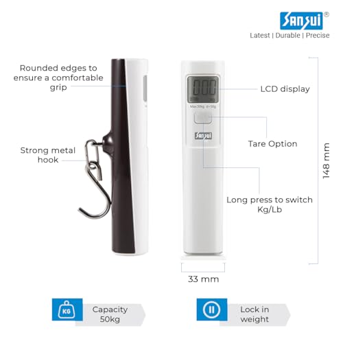 Sansui Battery-Free Portable Digital Luggage Scale with Metal Hook (50 kg, White) - Image 5