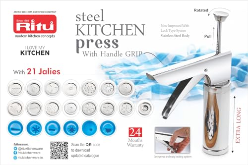 Ritu Stainless Steel Kitchen Press with Different Types of Jalies, Murukku Maker/Bhujiya Maker/Noodles/Cookies/Namkeen/Chakali Maker/Sev Maker/Farsan Maker/Gathiya Maker - Image 2
