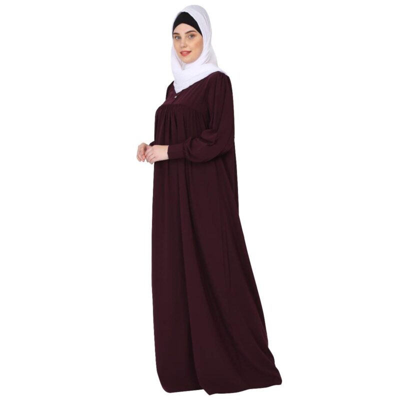 BT - Being Traditional Women’s Pleated Abaya Made in Nida Matte Fabric with Cuff Sleeves (2XL, Burgundy) - Image 8