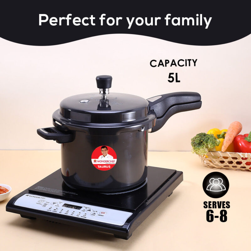 Taurus Hard Anodized 5L Outer Lid Pressure Cooker, SS Lid, Soft Touch Handles for Durability,  Induction Friendly, Black, 5 year warranty, ISI Certified - Image 5