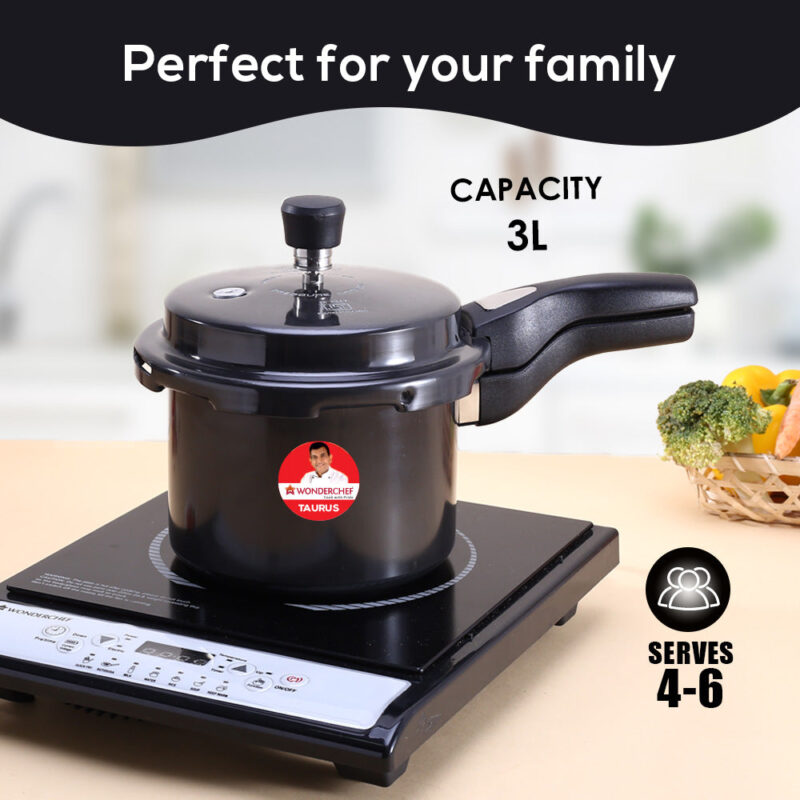 Taurus Hard Anodized 3L Outer Lid Pressure Cooker, SS Lid, Soft Touch Handles for Durability, Induction Friendly, Black, 5 year warranty, ISI Certified - Image 4