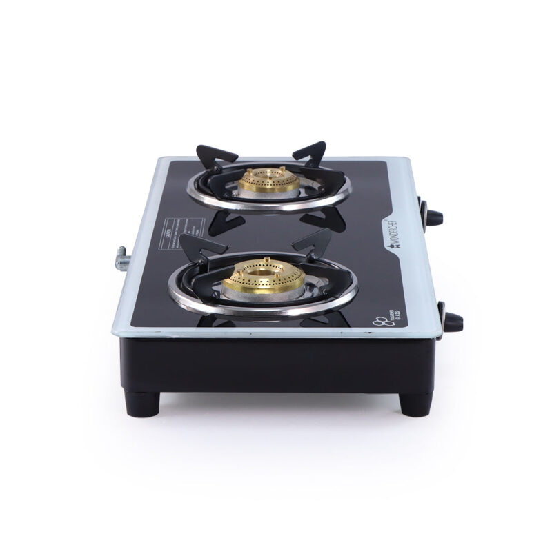 Platinum 2 Burner Glass Cooktop, Black 6mm Toughened Glass with 1 Year Warranty, Ergonomic Knobs, Stainless Steel Drip Tray, Manual Ignition Gas Stove - Image 3