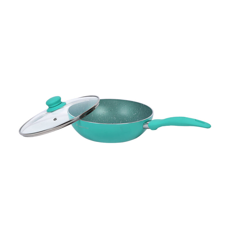 Celebration Non-stick Cookware Set, 5Pc (Wok with Lid, Mini Fry Pan, Dosa Tawa, Grill Pan), Induction Friendly, Soft Touch Handle, Pure Grade Aluminium, PFOA/Heavy Metals Free, 2.2mm, 2 Years Warranty, Turquoise blue - Image 3
