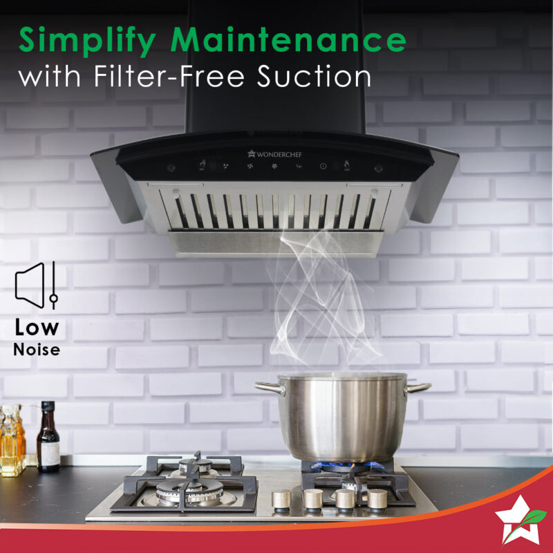 Power Curve Wall-Mount Chimney| Auto Clean Function| 1200M3/H | Suction Capacity| 3 Speed Suction| Gesture and Touch Control| Oil Collector| Low Noise| LED Lamp| 60cm| Black - Image 3