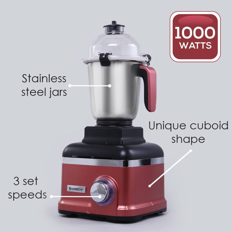Wonderchef Renewed Sumo Mixer Grinder | 1000W | 3 Stainless Steel & 1 Fruit Filter Jar | Long Motor Life - Image 4
