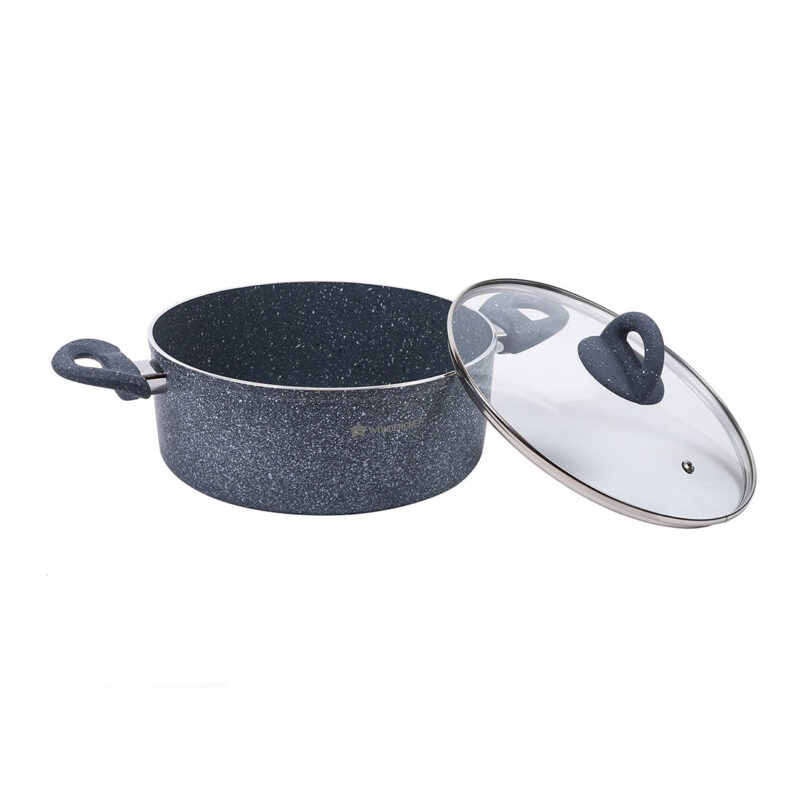 Granite 24 cm Non-Stick Casserole | Glass Lid |Induction Bottom | Soft-Touch Handles | Virgin Aluminium | PFOA and Heavy Metals Free | 3.5mm | 4 liters | 2 Year Warranty | Grey - Image 5