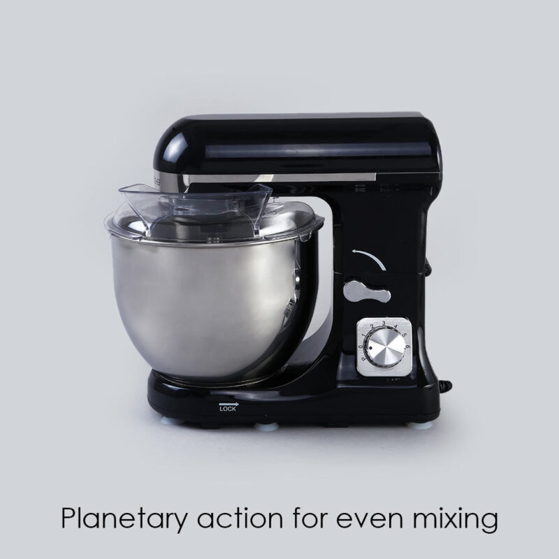 Crimson Edge Die-Cast Metal Kitchen Stand Mixer and Beater with 6 Speed Settings | 1000W Powerful Copper Motor | 5L SS Bowl | Whisking Cone, Mixing Beater, Dough Hook Attachments & Splash Guard | Home Cooks & Professional Bakers | 3 Year Warranty | Black - Image 2