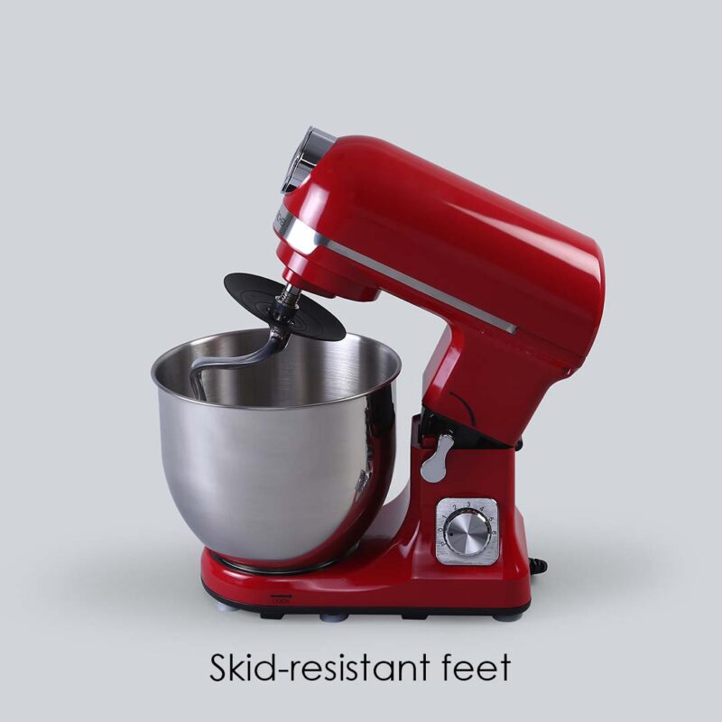 Crimson Edge Die-Cast Metal Stand Kitchen Mixer & Beater with free attachments | 5.7L SS Bowl | 1000W motor | 6 Speed Setting | Whisking Cone, Mixing Beater & Dough Hook attachments | 3 Yrs warranty | Red - Image 8