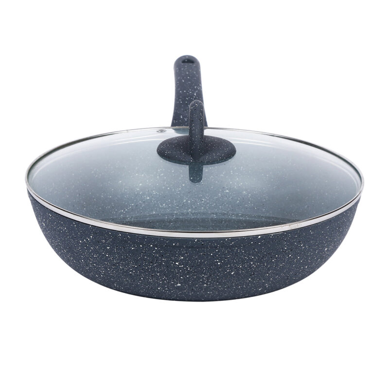 Granite 26cm Non-Stick Wok | Glass Lid | Induction Bottom | Soft-Touch Handles | Virgin Aluminium | PFOA and Heavy Metals Free | 3.5mm Thick| 26cm, 3.1 litres | 2 Year Warranty | Grey - Image 6