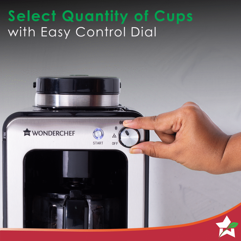 Wonderchef Renewed Regalia Bean-to-Cup Brew Coffee Maker with Grinder |Brews 4 cups | Glass Carafe | Easy Control Dial | Steel | 1 Year Warranty - Image 3