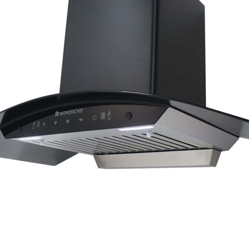Ultima 90cm 1200 m3/hr Auto Clean Curved Glass Chimney | Baffle Filter | 1200M3/Hr powerful suction | Touch + 3 speed Motion Sensor control | Low Noise | 7 Year Warranty on Motor | 1 Year Comprehensive Warranty on Product | Black - Image 3