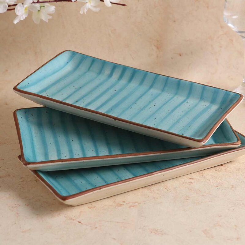 Teramo Stoneware Rectangular Platter 12" x 6" - Blue - Image 3