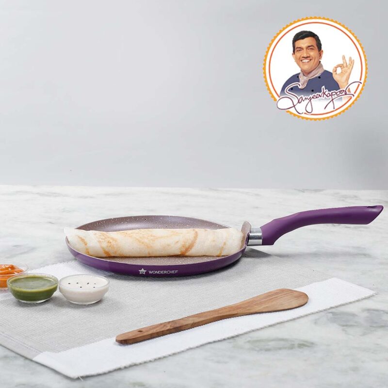 Wonderchef Renewed Royal Velvet 24cm Non-Stick Dosa Tawa | Induction Bottom | Soft-Touch Handle | Virgin Grade Aluminium | 3mm Thick | PFOA and Heavy Metals Free - Image 4