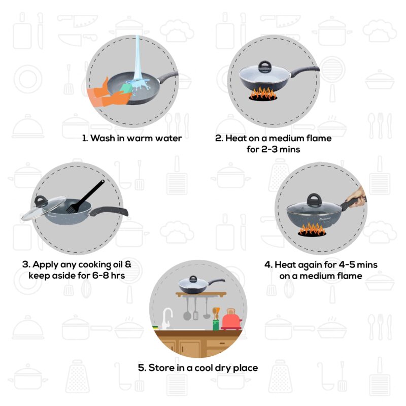Granite 26cm Non-Stick Wok | Glass Lid | Induction Bottom | Soft-Touch Handles | Virgin Aluminium | PFOA and Heavy Metals Free | 3.5mm Thick| 26cm, 3.1 litres | 2 Year Warranty | Grey - Image 12