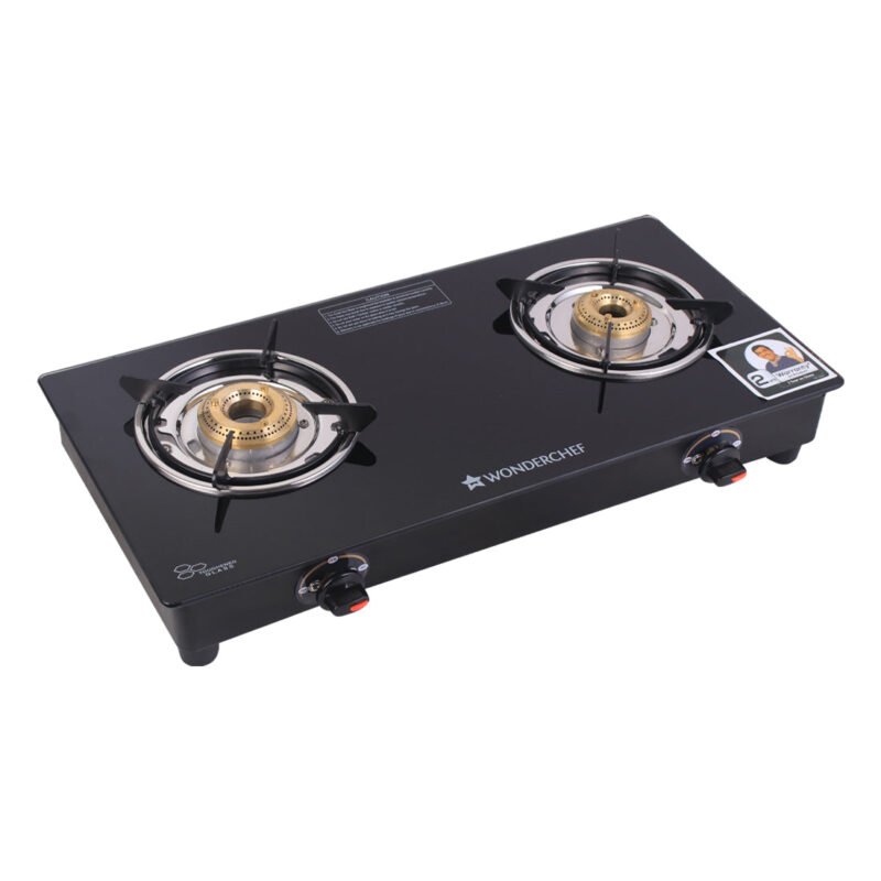 Ruby 2 Burner Glass Cooktop, Black Toughened Glass with 1 Year Warranty, Ergonomic Knobs, Heat-Efficient Brass Burners, Stainless-steel Spill Tray, Manual Ignition - Image 12