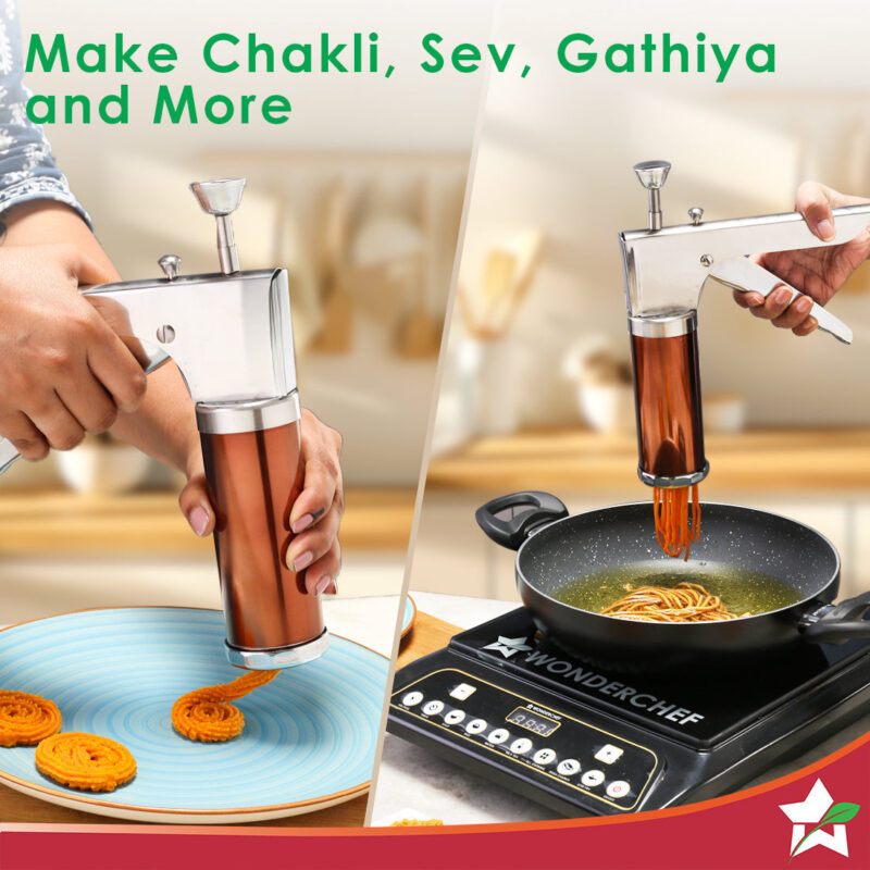 Snacks Maker with 12 different jalis, High-grade Stainless Stell Plates for making Sev, Bhujiya, Papdi, Gathiya, Murukku, Chakli, Kitchen Tool for making Namkeen Snacks, Farsan Maker - Image 3