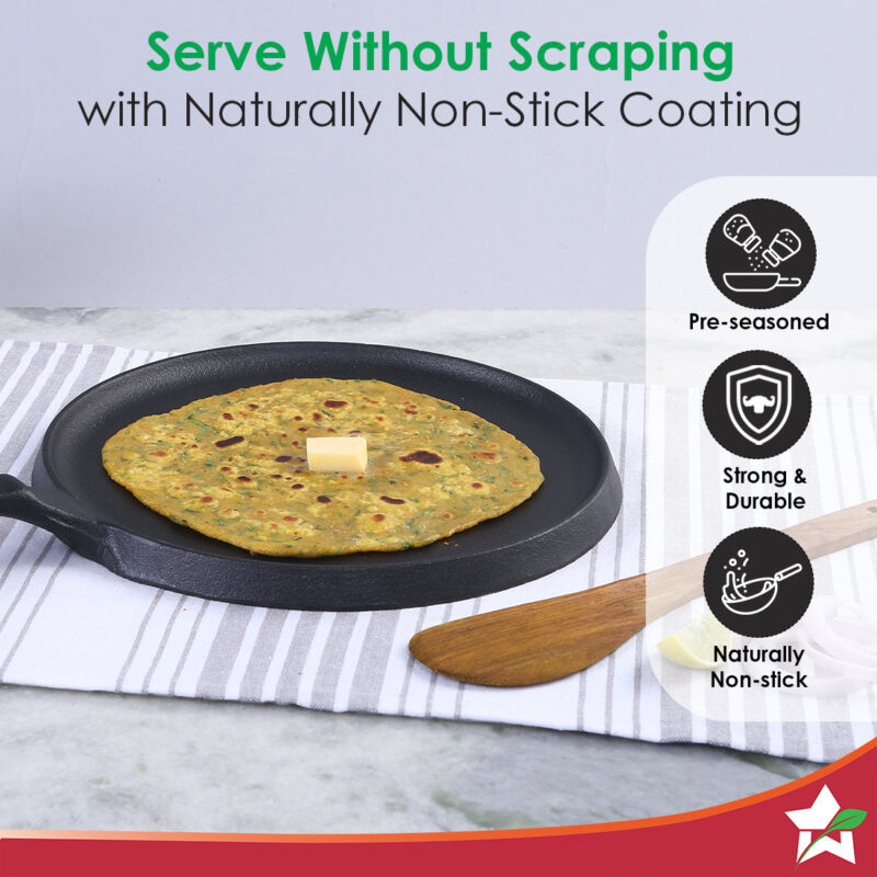 Forza Cast-Iron 25 cm Dosa Tawa Pan | Pre-Seasoned Cookware | Induction Friendly | 3.8 mm| With Lifetime Exchange Warranty - Image 5