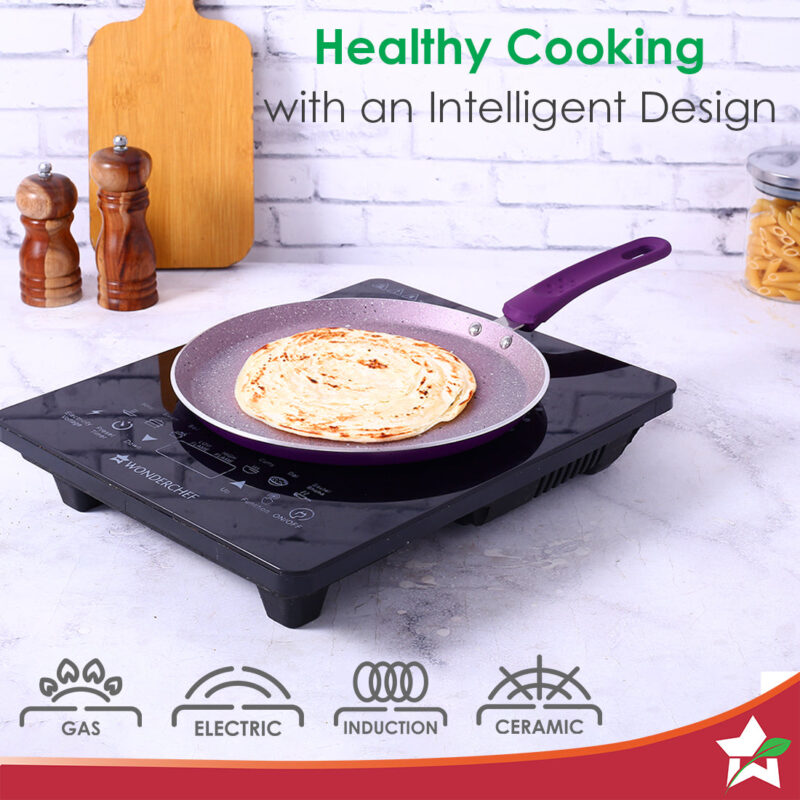 Royal Velvet Non-stick Cookware Set, 4Pc (Fry Pan with Lid, Wok, Dosa Tawa) 3mm, 2 Years Warranty, Purple - Image 3
