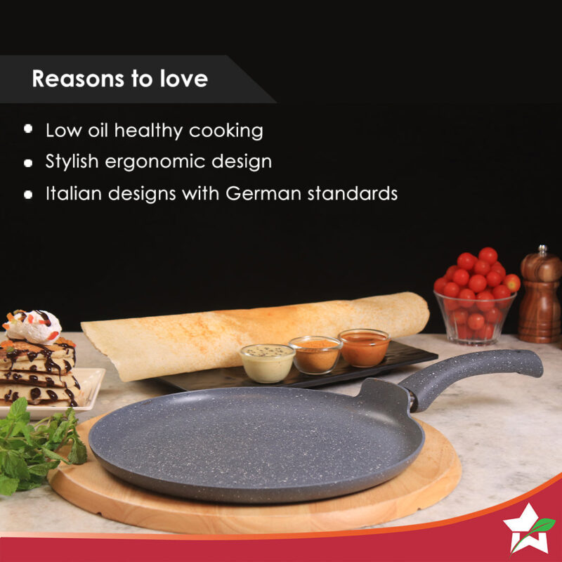 Wonderchef Renewed Granite 26cm Non-Stick Dosa Tawa | Induction Bottom | Soft-Touch Handles | Virgin Grade Aluminium | 3.5mm Thick | PFOA/Heavy Metals Free - Image 4